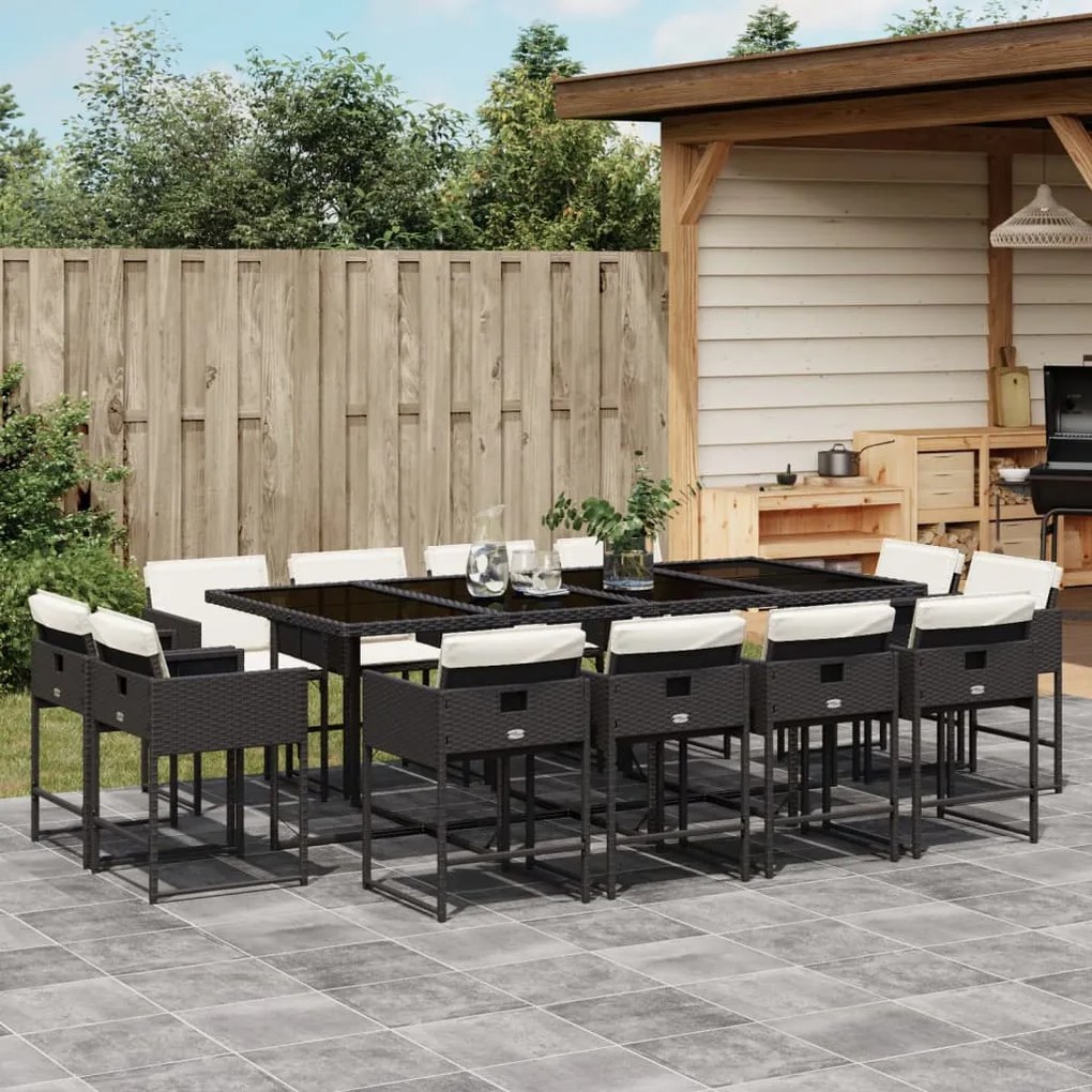vidaXL Set mobilier de grădină cu perne, 13 piese, negru, poliratan