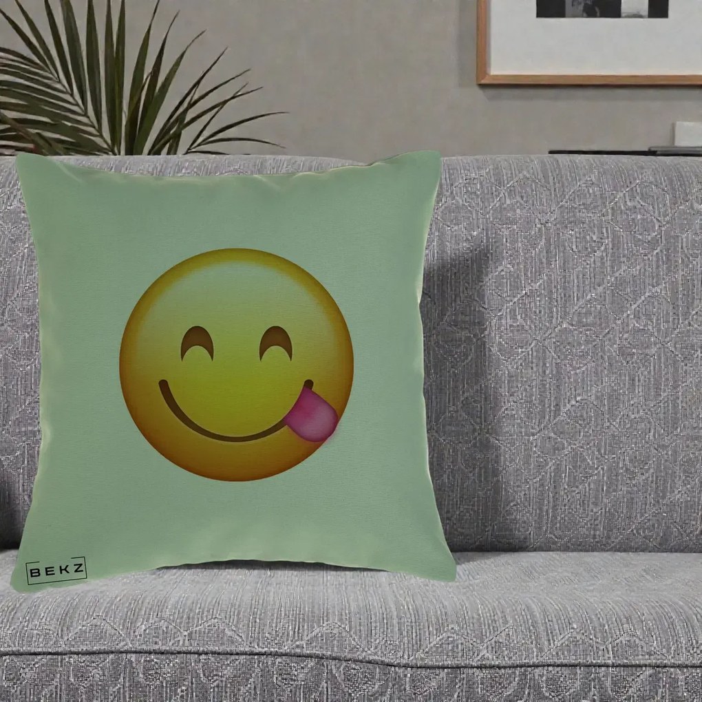 Perna Decorativa Emoji Limba Scoasa, 40x40 cm, Verde, Husa Detasabila, Perna Inclusa, BEKZ®