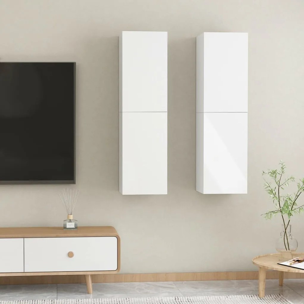 803375 vidaXL Comode TV, 2 buc. alb extralucios 30,5x30x110 cm lemn prelucrat