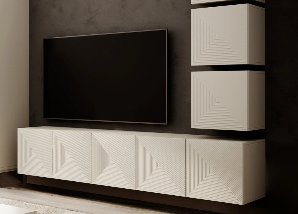 Comodă TV suspendată Asha 200 cm cu front striat - casmir