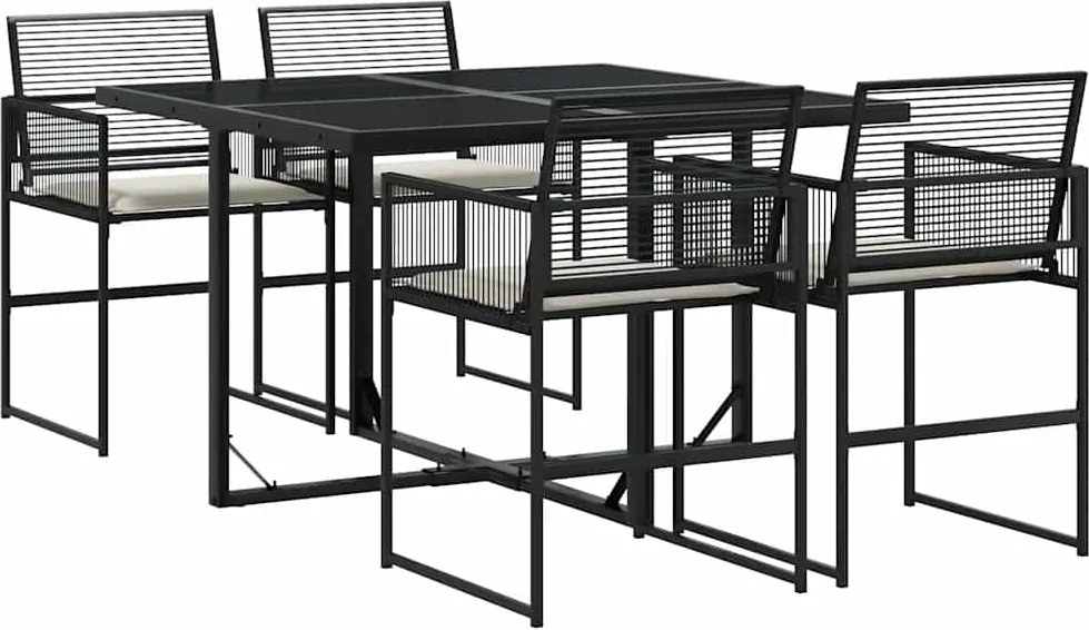 vidaXL Set mobilier de grădină cu perne, 5 piese, negru, poliratan