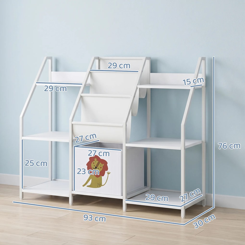AIYAPLAY Bibliotecă și Organizator de Jucării pentru Copii, Metal, PAL, 93 x 30 x 76 cm, Alb | Aosom Romania