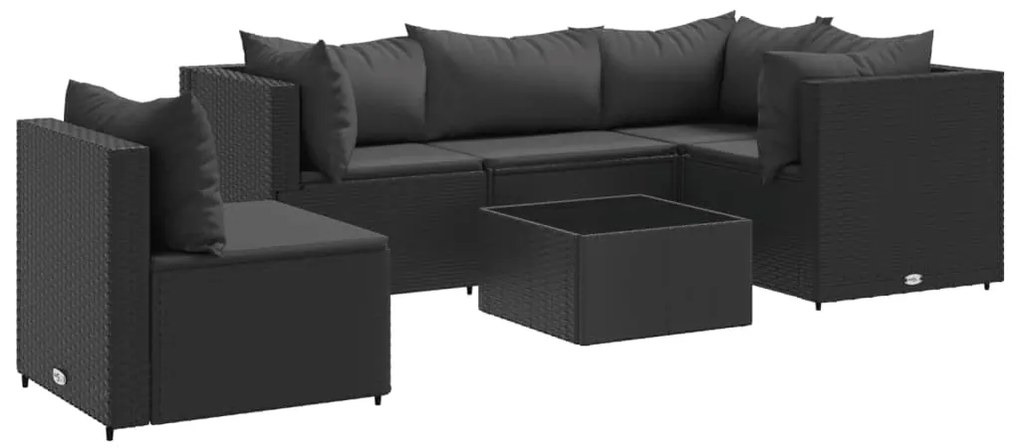 3308163 vidaXL Set mobilier de grădină cu perne, 6 piese, negru, poliratan