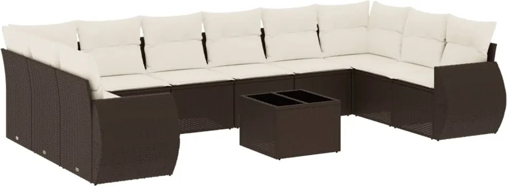 vidaXL Set canapele de grădină cu perne, 11 piese, maro, poliratan