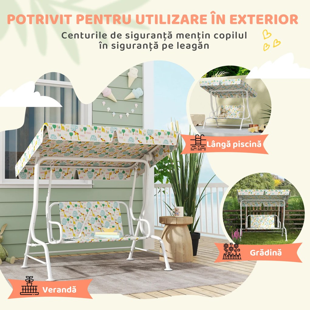 AIYAPLAY Leagăn pentru Copii cu Copertină Reglabilă și Centură de Siguranță, 120x112x75 cm, Alb | Aosom Romania
