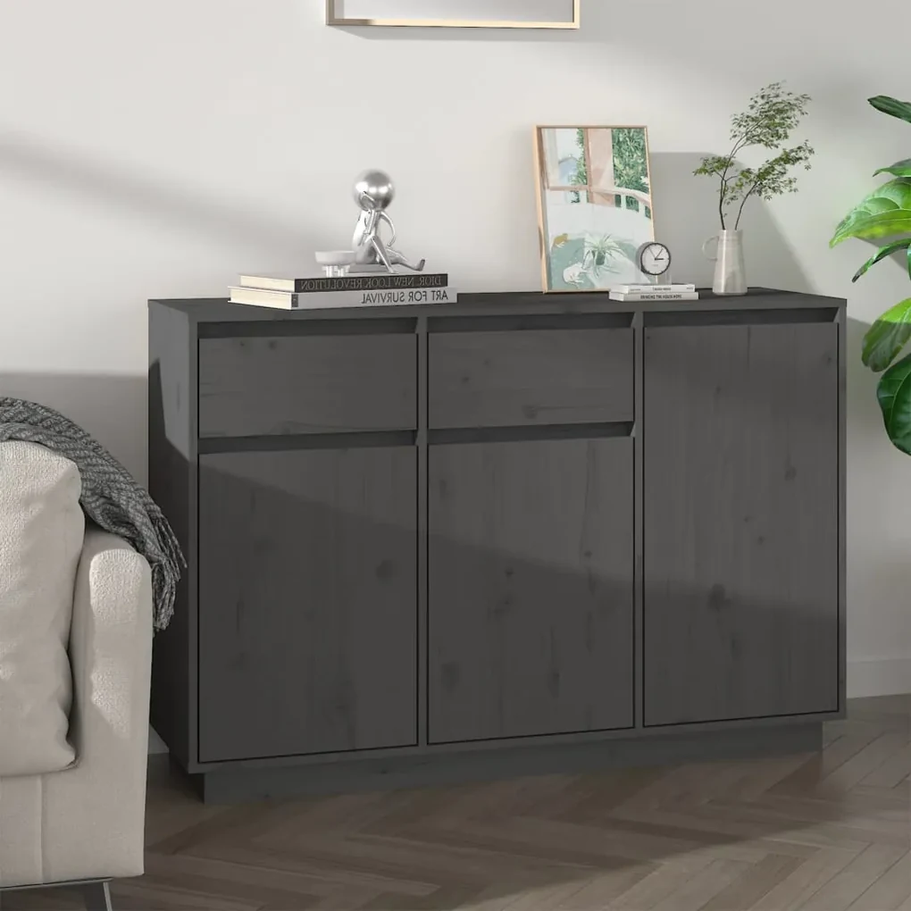 814331 vidaXL Servantă, gri, 110x34x75 cm, lemn masiv de pin