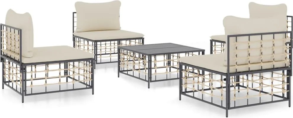 vidaXL Set șezlonguri de grădină 5 piese cu perne, antracit, poliratan