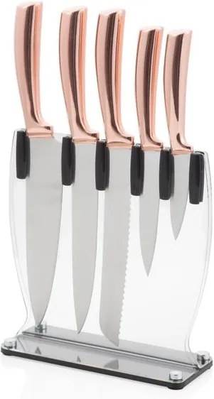 Set 5 cuțite din oțel inoxidabil cu suport Brandani Rose Gold