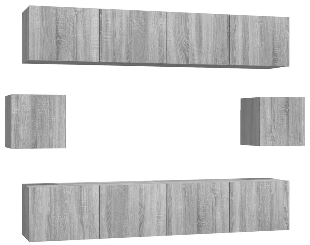 3114364 vidaXL Set dulapuri TV, 6 piese, gri sonoma, lemn prelucrat
