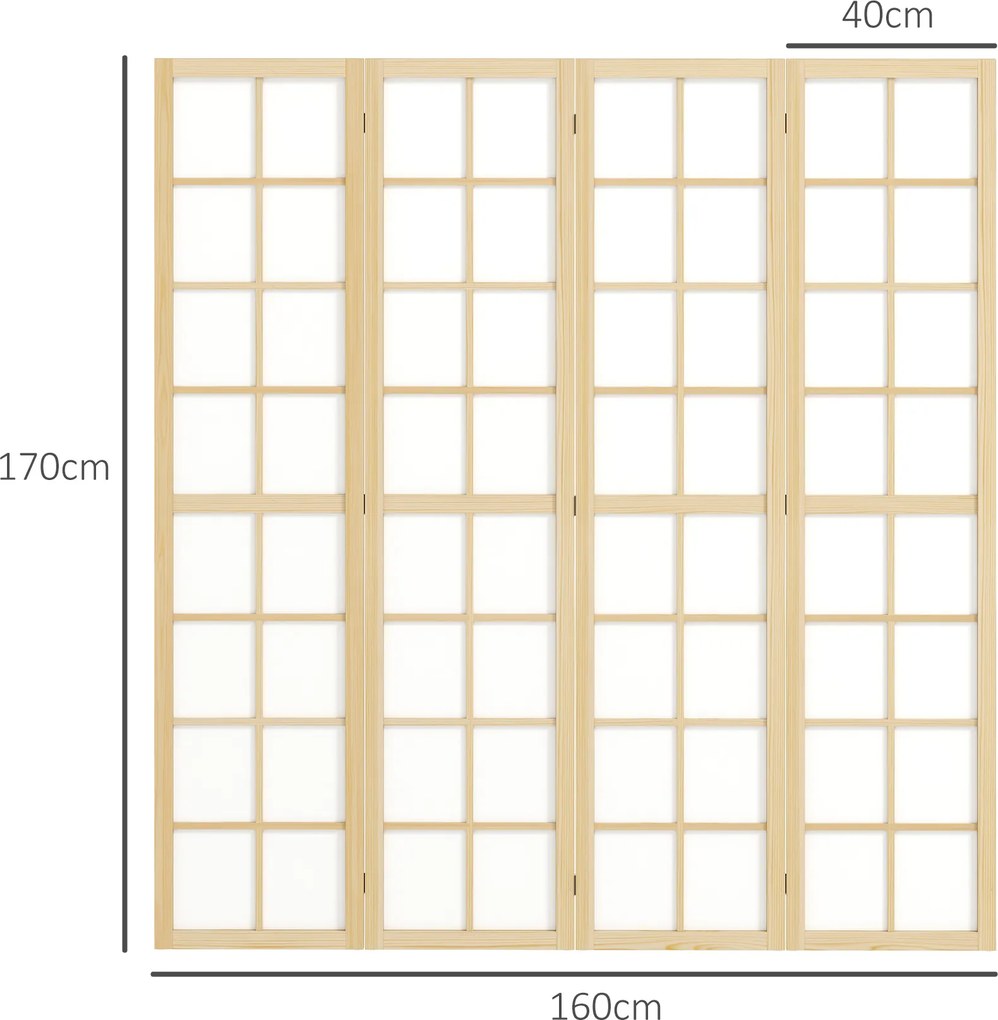 HOMCOM Paravan cu 4 Panouri Pliabile, Separator de Camere Autoportant, Ecran de Intimitate Interior pentru Sufragerie, Dormitor, 160 x 170cm | Aosom Romania