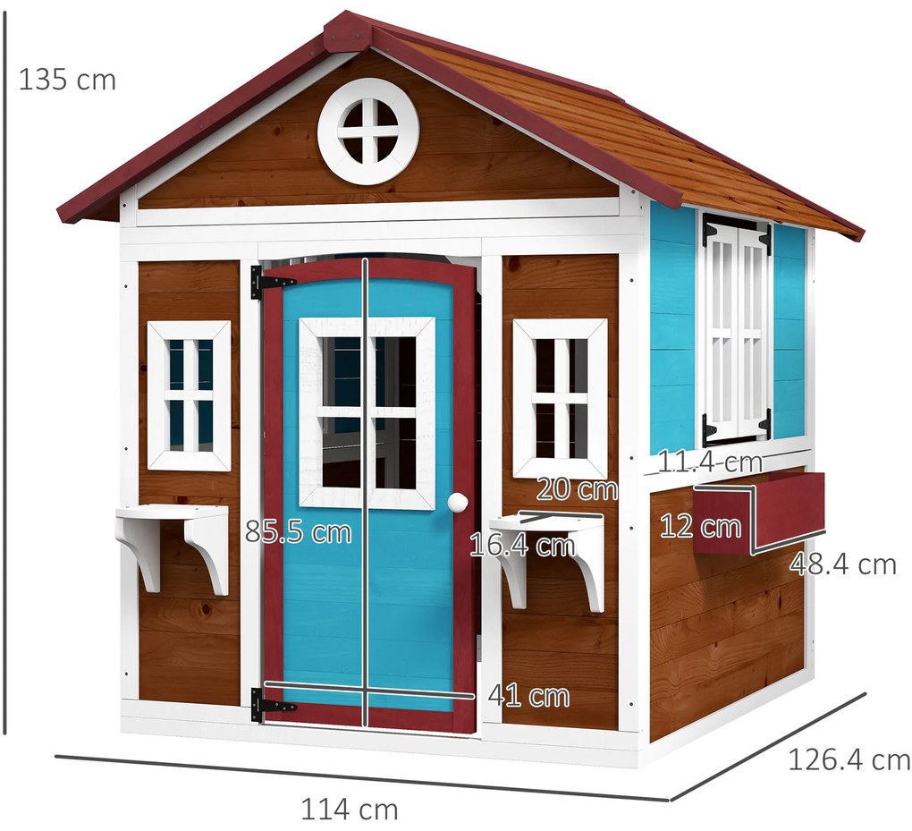 Outsunny Căsuță copii exterior casă de joacă exterioară cu ușă ferestre și jardiniere 114 x 126,4 x 135 cm Maro | Aosom Romania