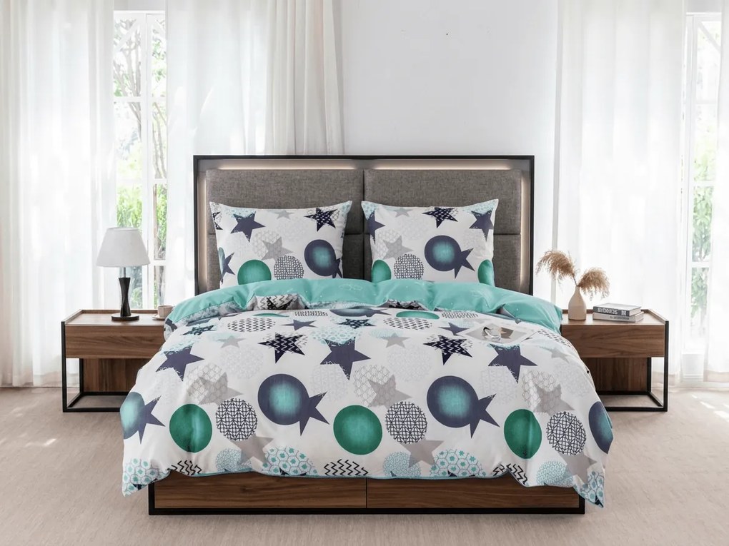 Lenjerie de pat din microfibra flanelata MINT STARS colorata Dimensiune lenjerie de pat: 70 x 90 cm | 140 x 220 cm