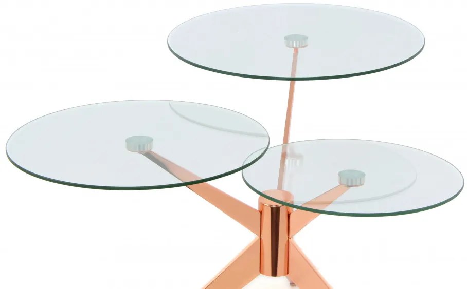 Masuta de cafea triplet rotunda din sticla 75x75x46 cm transparenta/Coral