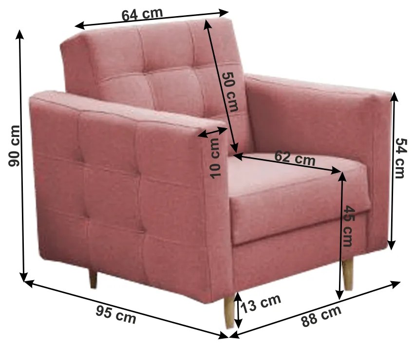Fotoliu complet tapiţat, material textil roz învechit, AMEDIA