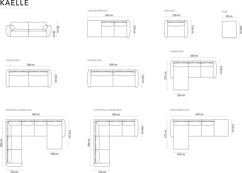 Canapea 4 locuri, Kaelle, Micadoni Home, BL, 248x110x85 cm, poliester chenille, caramiziu