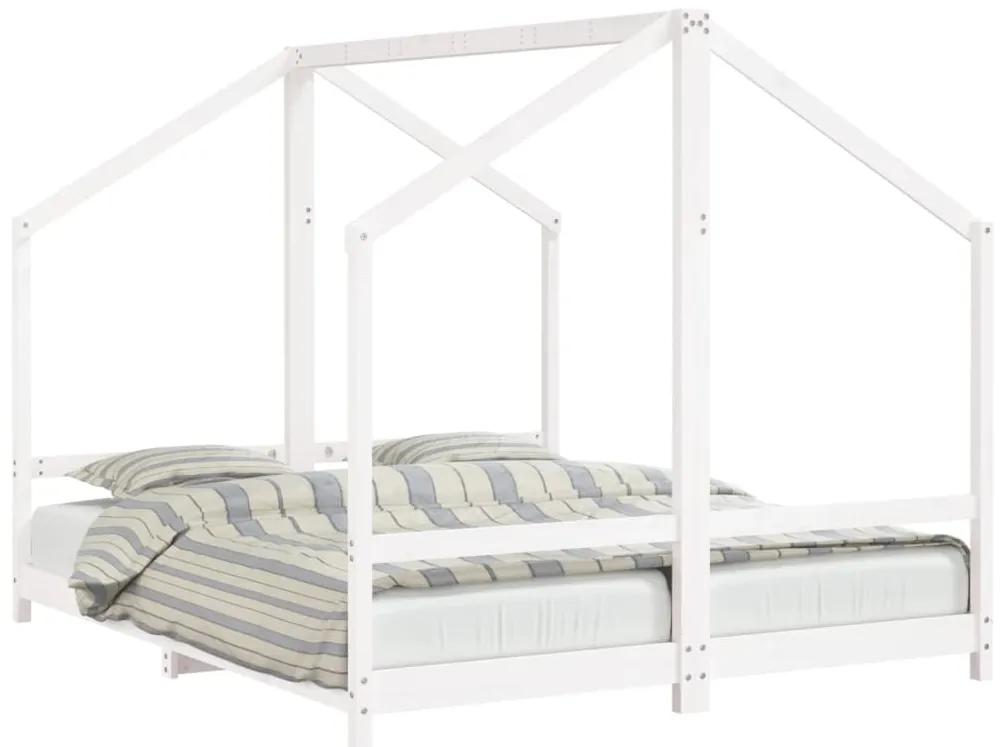 3200587 vidaXL Cadru de pat pentru copii, alb, 2x(80x200)cm, lemn masiv de pin