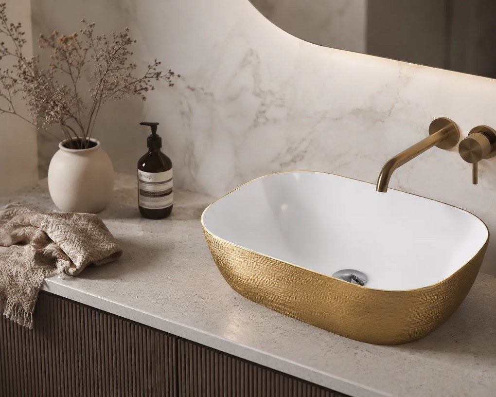 Lavoar baie pe blat 8217PG ceramica premium alb-auriu