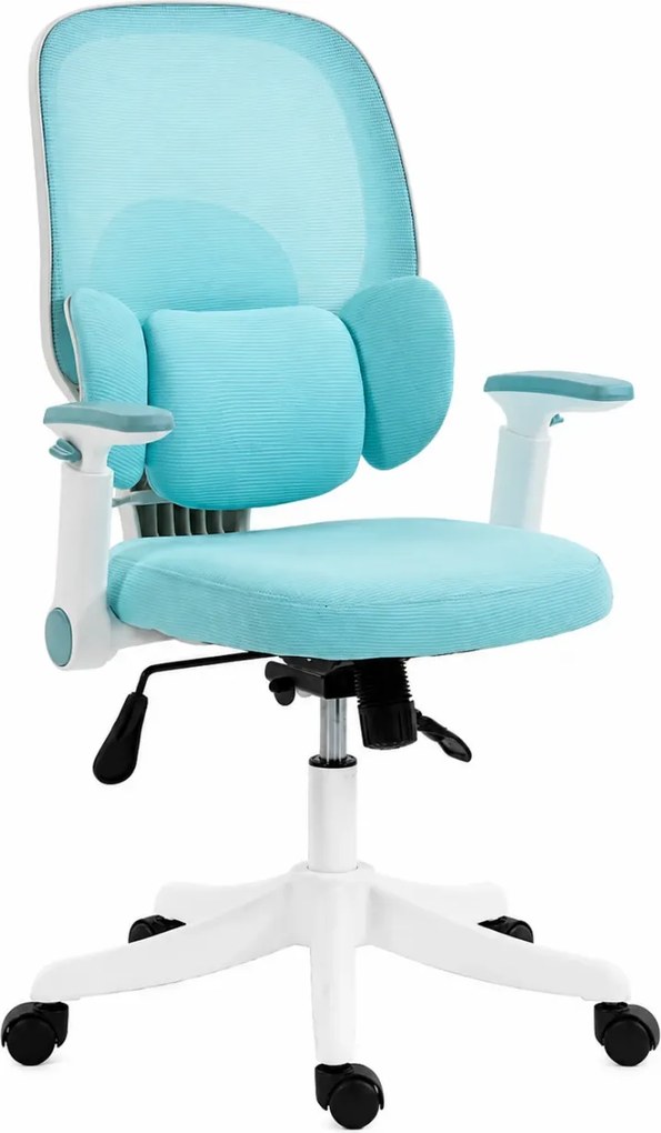 LUMBARIS 871– Scaun Ergonomic cu Suport Lombar Triplu Ajustabil, Cotiere Reglabile, Spătar Mesh, Înclinare 90°–135°, Albastru/Alb