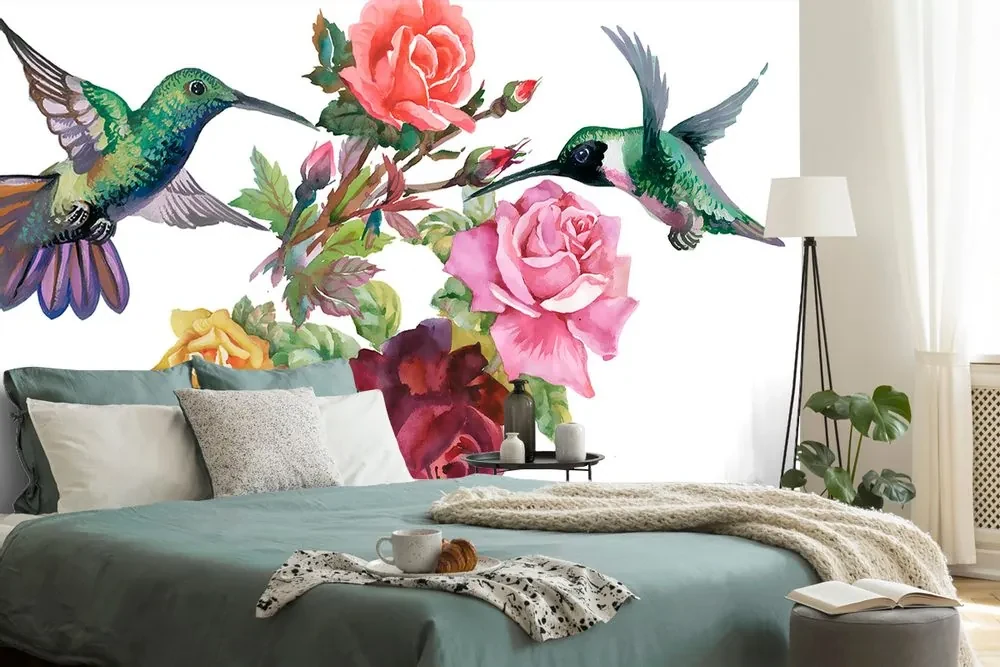 Tapet colibri cu flori