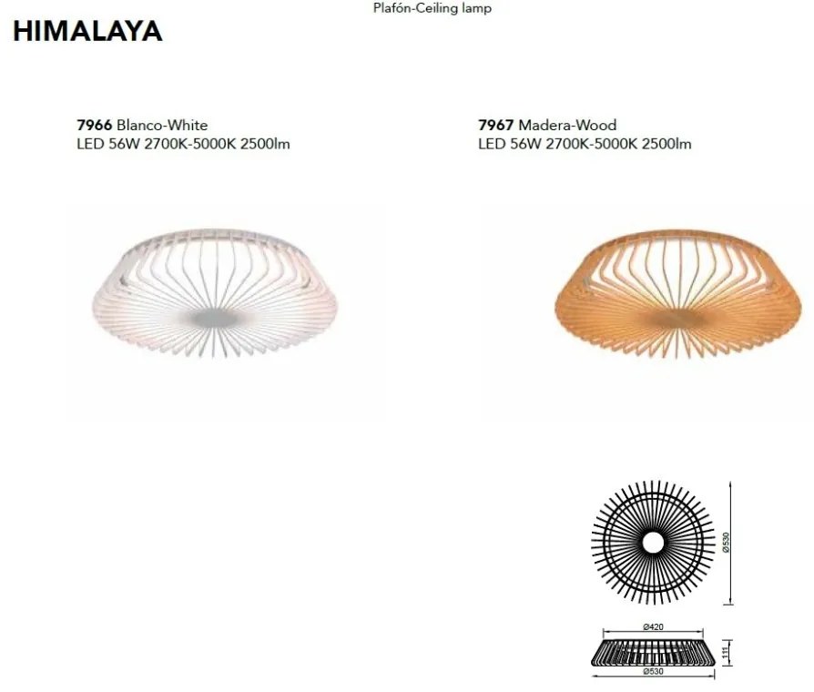 Plafoniera LED Smart dimabila cu telecomanda HIMALAYA 56W lemn