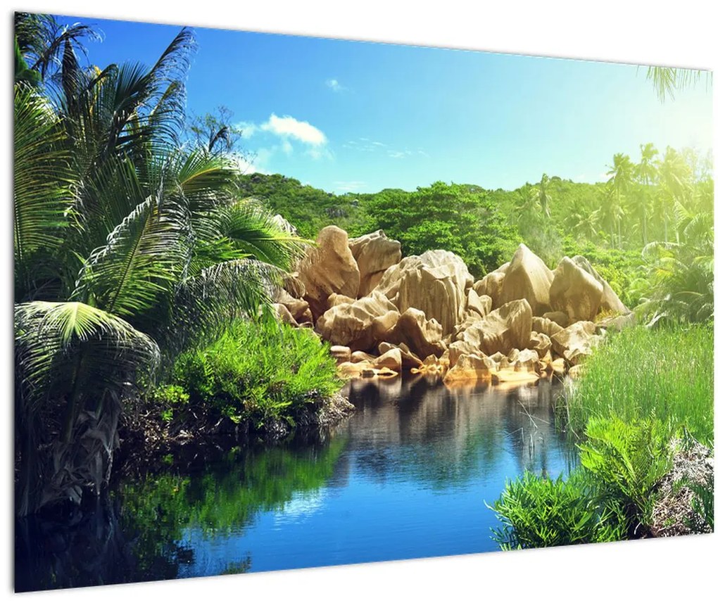 Tablou cu lac în jungla din Seychelles (90x60 cm)
