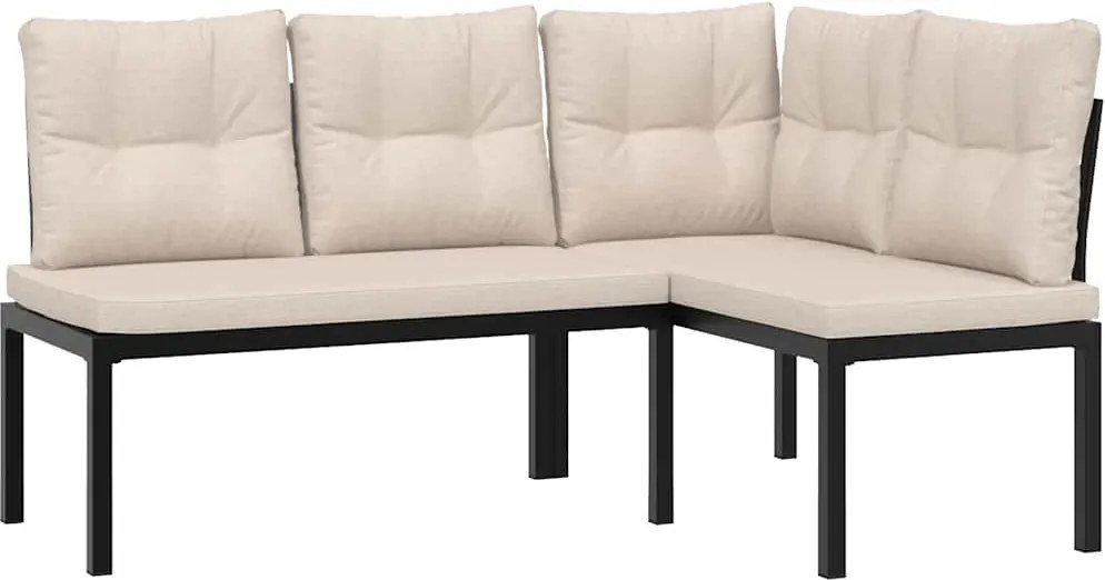 vidaXL Bănci de grădină cu perne 2 buc negru oțel vopsit electrostatic