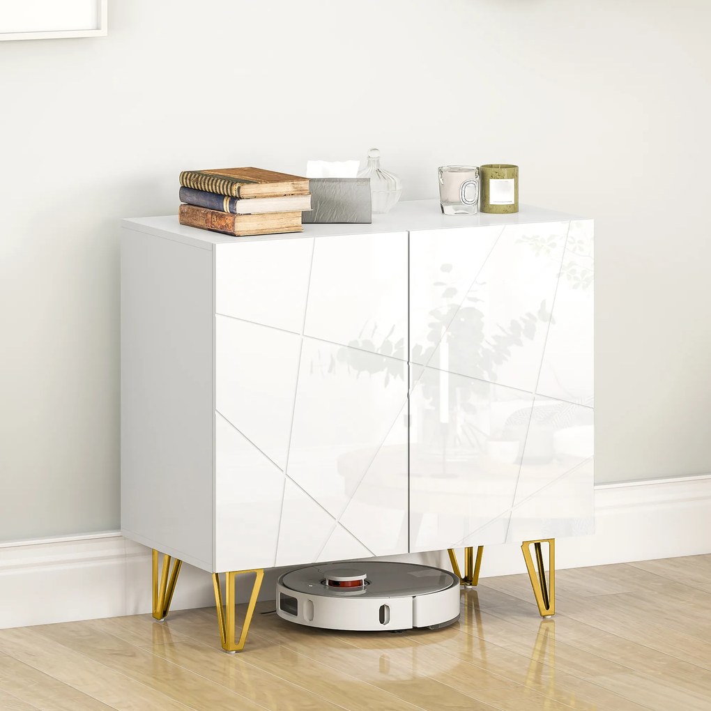 HOMCOM Aparador de Intrare cu 2 Uși și Rafturi Reglabile pentru Bucătărie Sufragerie 80x40x75 cm Alb Lucios | Aosom Romania