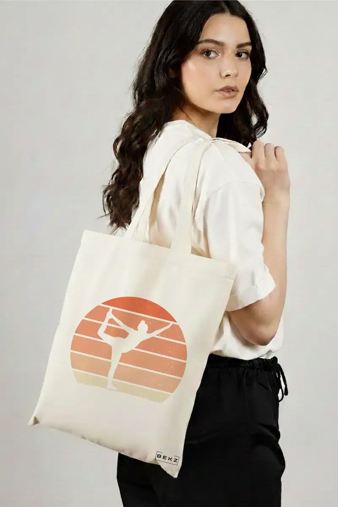 Sacosa de Panza pentru Cumparaturi, Geanta Tote Yoga 6, 38x34.5 cm, Alba, BEKZ®