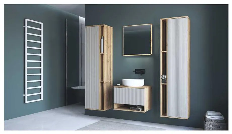 Dulap suspendat pentru baie Pulcro, crem / stejar artisan