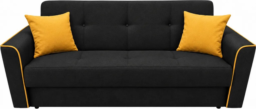 Canapea VERA extensibila, 3 locuri, lada de depozitare, stofa antracit + mustar, 225x90x90 Negru, Stofa