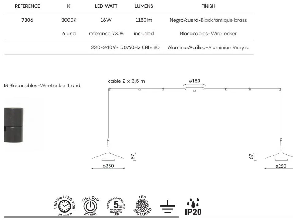Lustra cu 2 pendule LED design tehnic ORION MA-7306