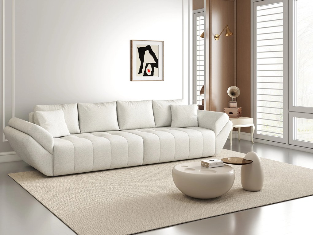 Canapea extensibilă dumonde cu ladă de depozitare si sezut confortabil din spuma high-density, Berlin Euphoria Ivory 300x100 cm
