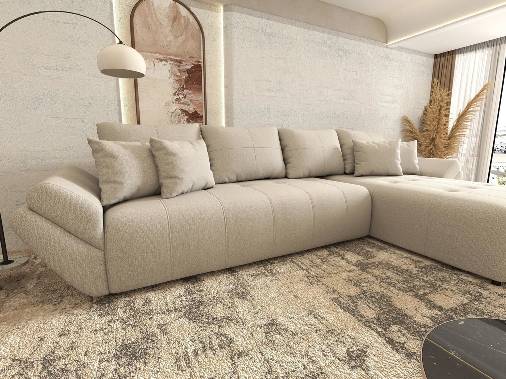 Colțar extensibil dumonde cu ladă de depozitare si sezut confortabil din spuma high-density, Berlin XL Enjoy Beige 350x185 cm II