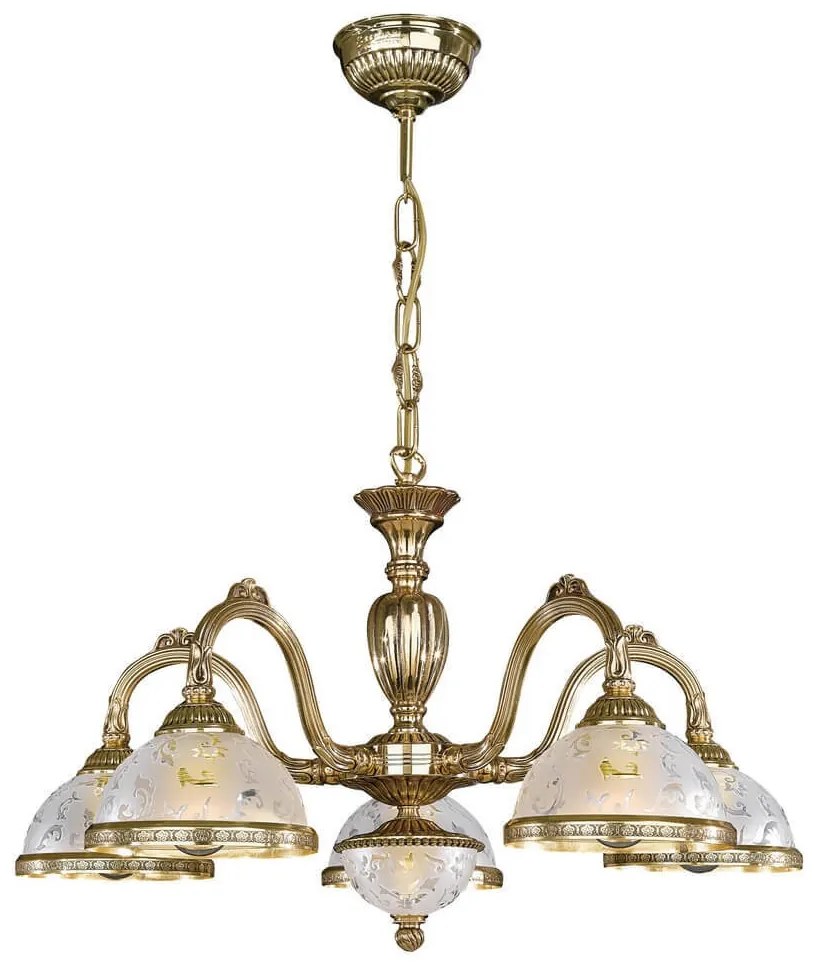 Lustra design clasic cu 5 brate din alama si sticla 6202