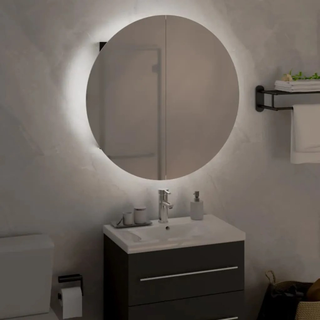 Dulap de baie cu oglinda rotunda si LED, negru, 47x47x17,5 cm Negru, 47 x 47 x 17.5 cm