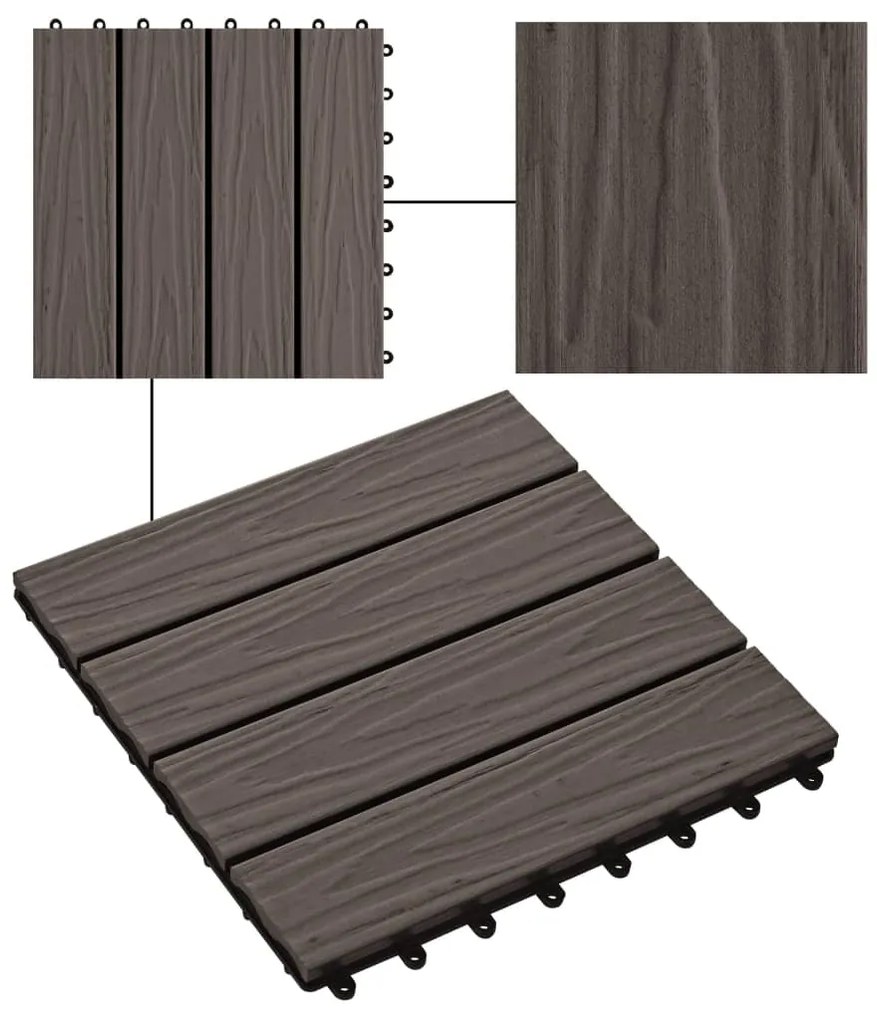 Placi podea in relief, WPC, 11 buc, 30x30 cm, 1 mp, maro inchis Maro inchis, 1