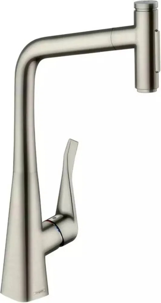 Baterie bucatarie cu dus extractibil Hansgrohe Metris Select M71 320 cu 2 jeturi finisaj otel inoxidabil sBox inclus
