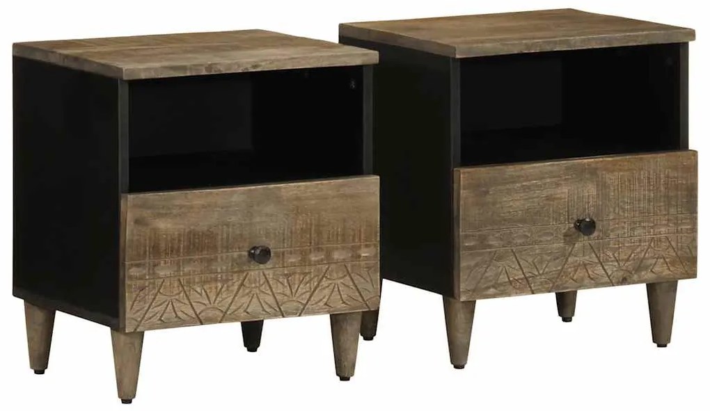 vidaXL Noptiere 2 buc Gri deschis 40x33x46 cm Lemn masiv de mango