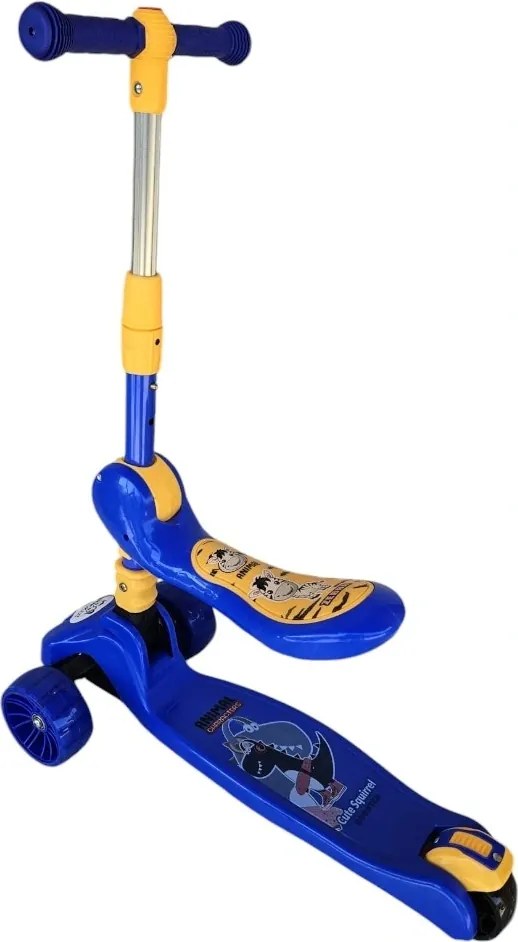 Trotineta 2 in 1 pentru copii cu roti luminoase din silicon NOVOKIDS™ Mini Scooter 8010, Cu melodii , 3 roti, Pliabila, Maner reglabil pe inaltime,