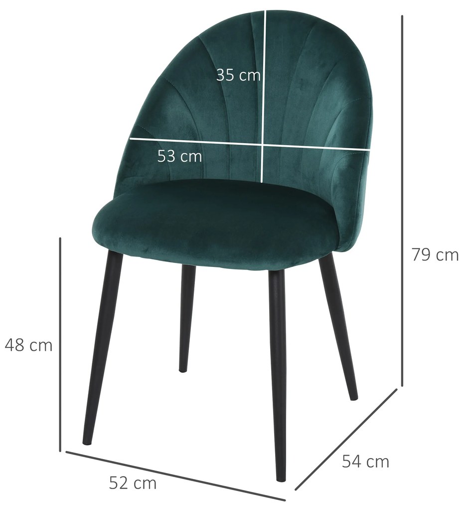 HOMCOM Set de 2 Scaune Căptușite fără Cotiere, Scaune pentru Sufrageri sau Bucatarie, 50x54x80 cm, Verde | Aosom Romania