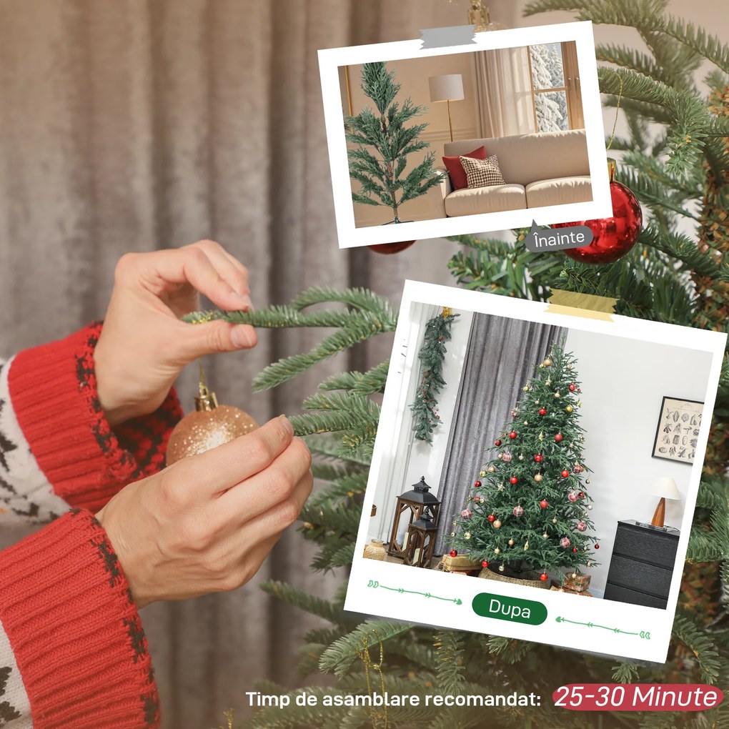 HOMCOM Brad de Crăciun Artificial de 2.1 m, Asamblare Ușoară, Verde | Aosom Romania