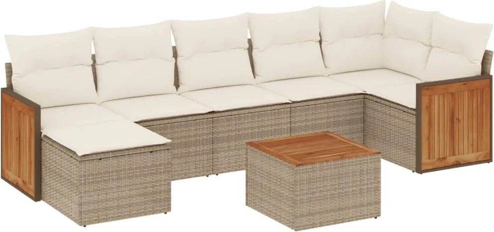 vidaXL Set canapele de grădină, 8 piese, cu perne, bej, poliratan