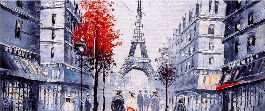 Tablou - Străzi din Paris, pictură în ulei (120x50 cm)