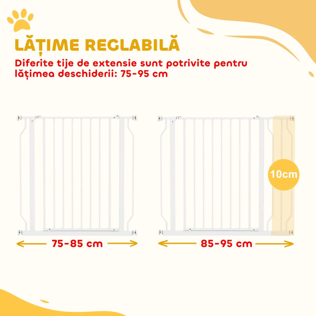 PawHut Poartă pentru Câini, Barieră Largă pentru Scări cu Ușă, 76x75-95 cm, Alb | Aosom Romania