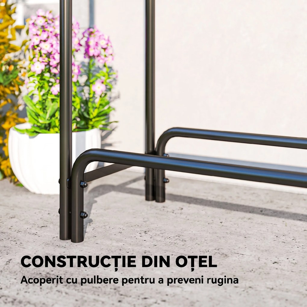 Outsunny Suport pentru Lemne de 0,6 m³, Reglabil, cu Husă Impermeabilă din PE, din Metal, 200 x 36 x 99 cm, Negru și Verde Închis | Aosom Romania
