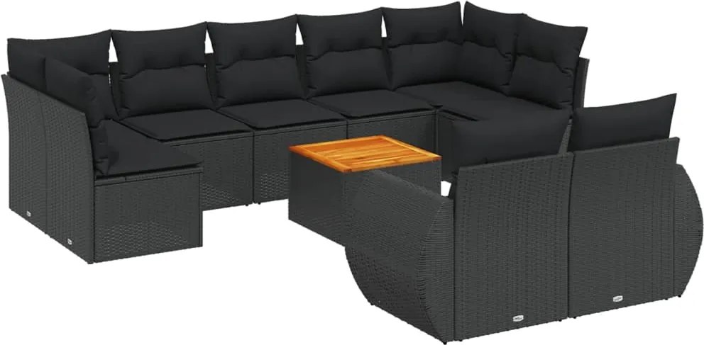 vidaXL Set canapele de grădină cu perne, 10 piese, negru, poliratan