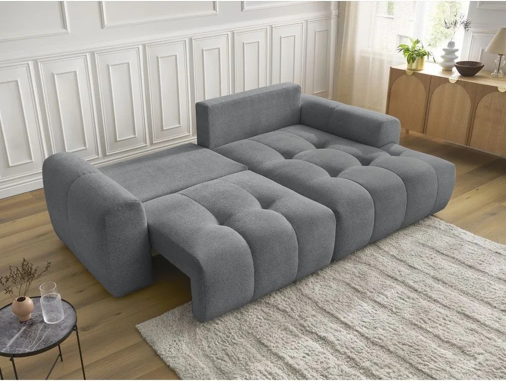 Colțar gri extensibil/cu spațiu de depozitare cu tapițerie din chenille (cu colț pe partea dreaptă/cu șezlong) Roxelane – Bobochic Paris