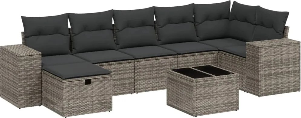 vidaXL Set canapele de grădină cu perne, 8 piese, gri, poliratan