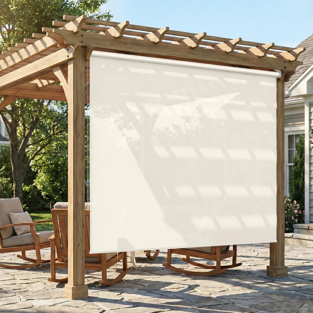 Outsunny Roletă exterioară rulou 2,4 x 1,6 m roletă opacă verticală protecție vizuală retractabilă impermeabilă, anti-UV30+, crem | Aosom Romania