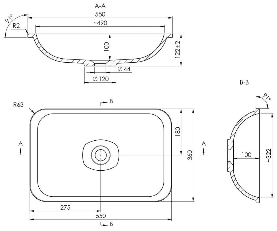 Chiuvetă albă din compozit mineral 55x36 cm Japura – Sapho